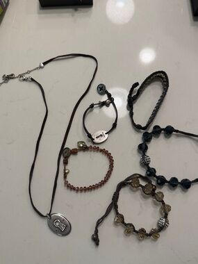 Fossil Brown and Black Mixed Beaded Necklace & Bracelet Set